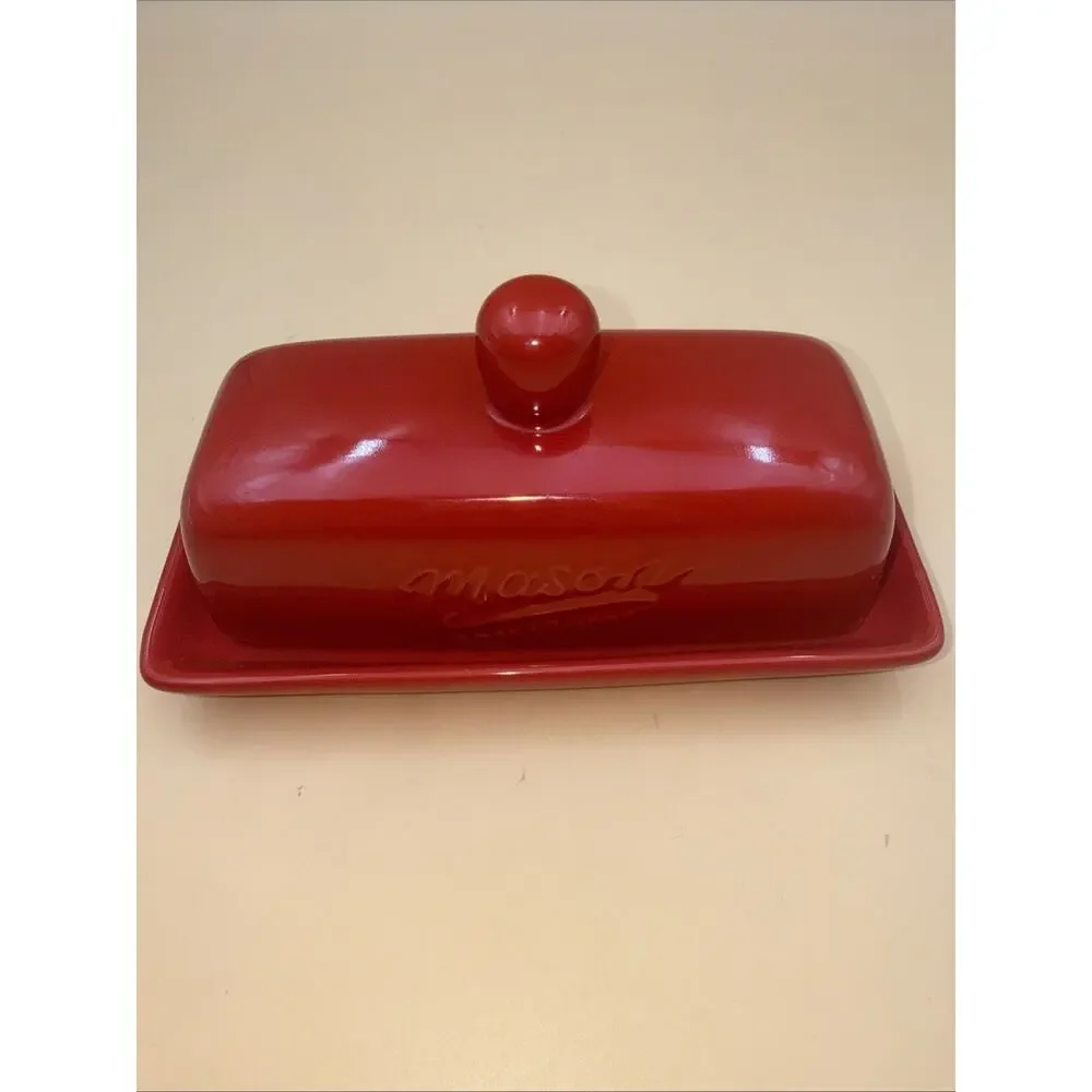 Mason Craft & More Red Ceramic Butter Dish with Lid Bright Red Excellent 7.25